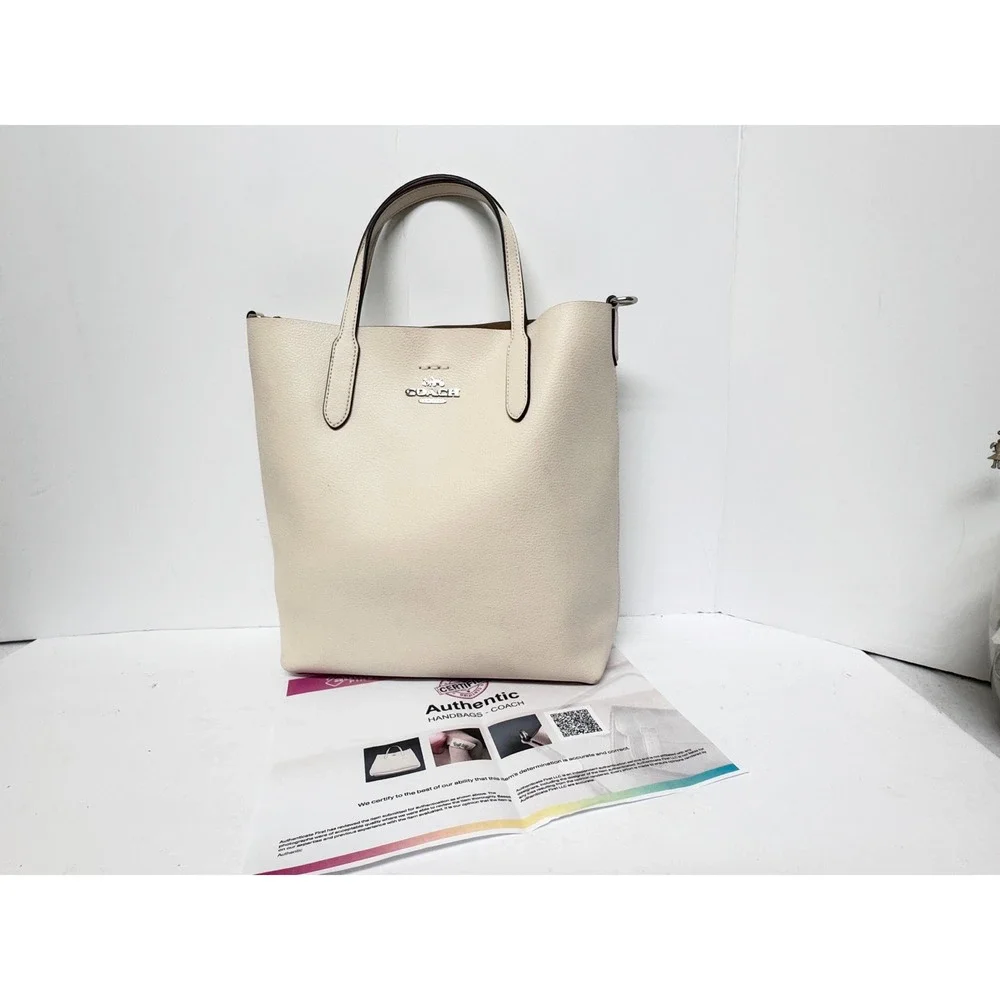 Coach Derby Tote Cream Pebbled Leather Shoulder Bag Silver‎ Hardware Medium
